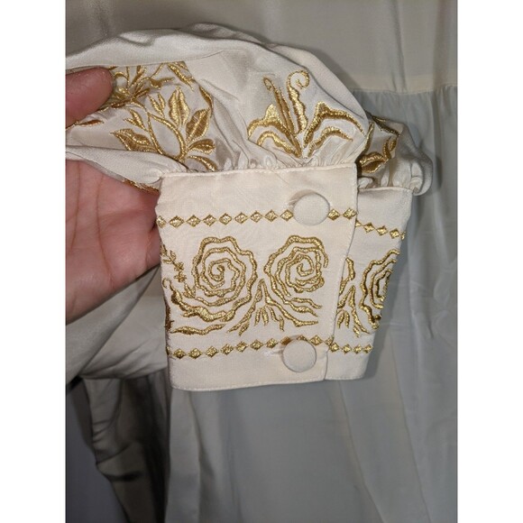NWT Vtg DVF 100% Silk Blouse Sz L Ivory Gold Floral Embroidery Luxury Designer - Picture 10 of 15